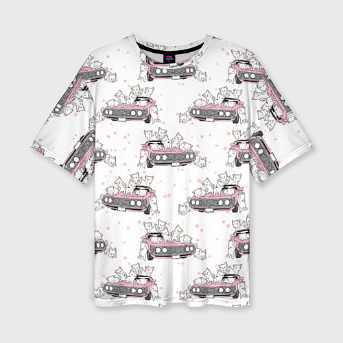 Женская футболка оверсайз Коты на автомобиле Паттерн / 3D-принт – фото 1