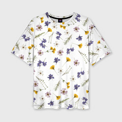 Женская футболка оверсайз Простые цветы на белом фоне