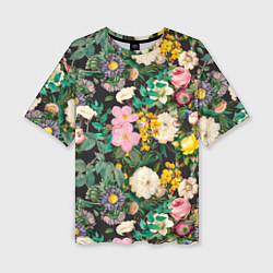 Женская футболка оверсайз Паттерн из летних цветов Summer Flowers Pattern