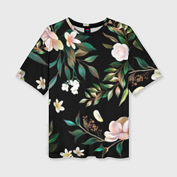 Женская футболка оверсайз Цветы Полуночный Сад