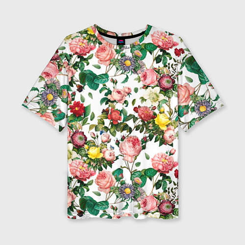 Женская футболка оверсайз Узор из летних роз Summer Roses Pattern / 3D-принт – фото 1