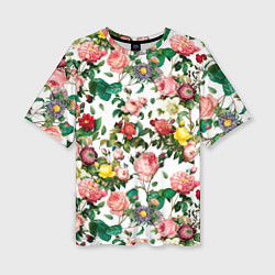 Женская футболка оверсайз Узор из летних роз Summer Roses Pattern