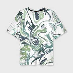Женская футболка оверсайз Зеленый мрамор Абстрактный узор с прожилками и раз