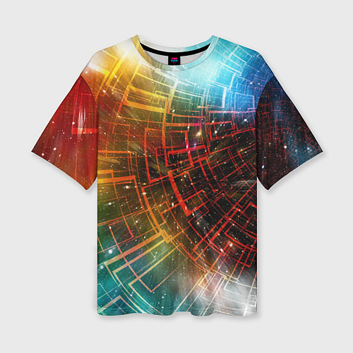 Женская футболка оверсайз Portal - Neon Space - туннель из энергетических па / 3D-принт – фото 1