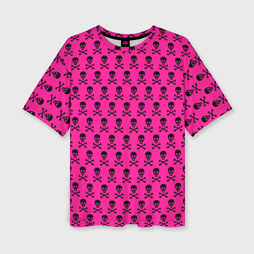 Женская футболка оверсайз Розовый фон с черепами паттерн / 3D-принт – фото 1