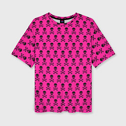Женская футболка оверсайз Розовый фон с черепами паттерн