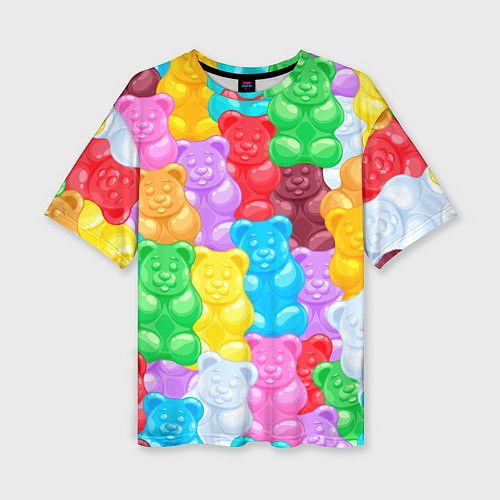 Женская футболка оверсайз Мармеладные мишки разноцветные / 3D-принт – фото 1