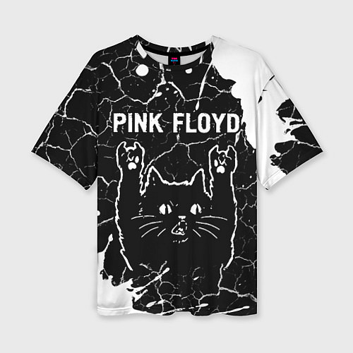 Женская футболка оверсайз Pink Floyd Rock Cat / 3D-принт – фото 1