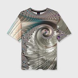 Женская футболка оверсайз Fractal pattern Spiral Серебристый фрактал спираль