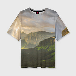 Женская футболка оверсайз Горы, лес, небо