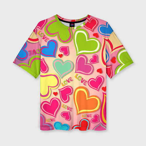 Женская футболка оверсайз ЛЮБОВНЫЕ СЕРДЕЧКИ LOVE HEARTS / 3D-принт – фото 1