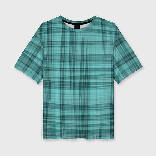 Женская футболка оверсайз Клетчатый узор цвета морской волны checkered patte / 3D-принт – фото 1