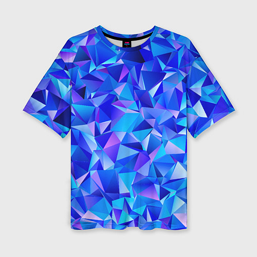 Женская футболка оверсайз СИНЕ-ГОЛУБЫЕ полигональные кристаллы / 3D-принт – фото 1