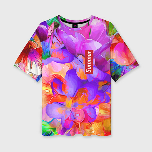 Женская футболка оверсайз Красочный цветочный паттерн Лето Colorful Floral P / 3D-принт – фото 1