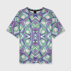Женская футболка оверсайз Абстрактный разноцветный принт в дудл стиле
