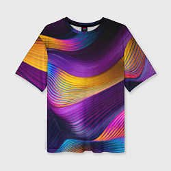 Женская футболка оверсайз Абстрактная волновая композиция Неоновые полосы Ab
