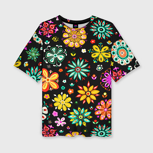 Женская футболка оверсайз MULTICOLORED FLOWERS / 3D-принт – фото 1