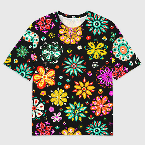 Женская футболка оверсайз MULTICOLORED FLOWERS / 3D-принт – фото 1