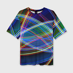 Женская футболка оверсайз Разноцветные неоновые линии Абстракция Multicolore