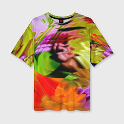 Женская футболка оверсайз Разноцветная абстрактная композиция Лето Multi-col