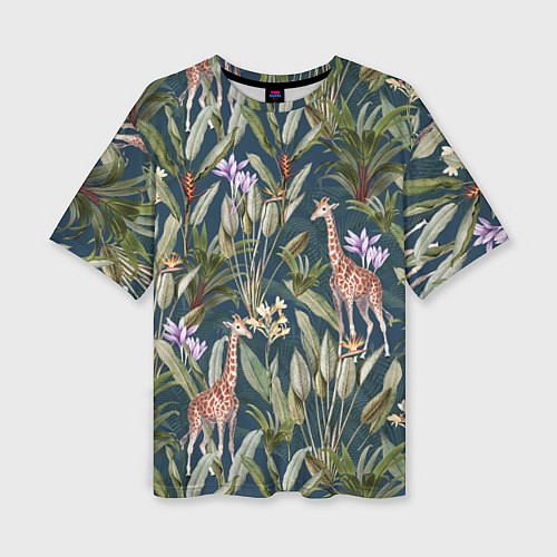 Женская футболка оверсайз Цветы Безвременники и Жирафы / 3D-принт – фото 1
