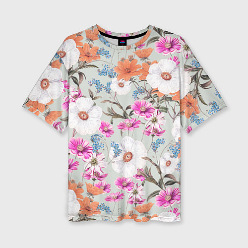 Женская футболка оверсайз Цветы Аргемоны и Герберы / 3D-принт – фото 1