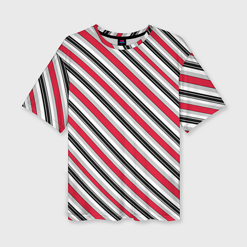 Женская футболка оверсайз Красно-серый полосатый узор / 3D-принт – фото 1
