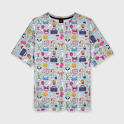 Женская футболка оверсайз Милый принт с разными предметами мультяшный / 3D-принт – фото 1