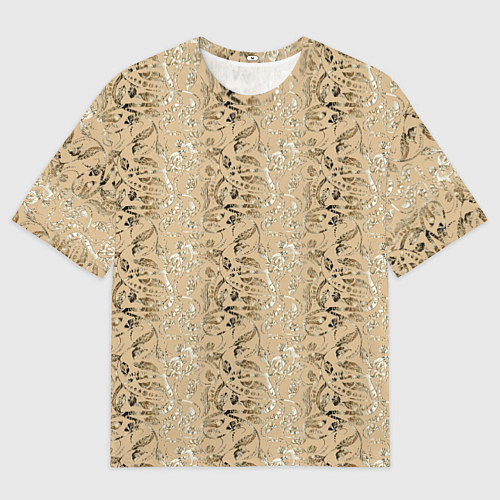 Женская футболка оверсайз Бежевые абстрактные узоры / 3D-принт – фото 1