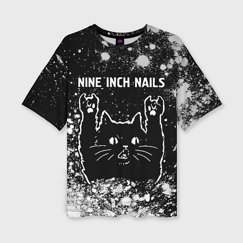 Женская футболка оверсайз Группа Nine Inch Nails и Рок Кот / 3D-принт – фото 1
