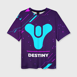 Женская футболка оверсайз Символ Destiny в неоновых цветах на темном фоне