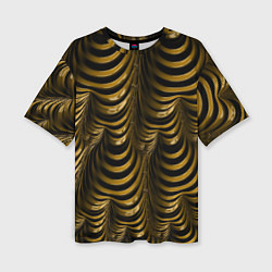 Женская футболка оверсайз Черная с золотым оптическая иллюзия Абстракция