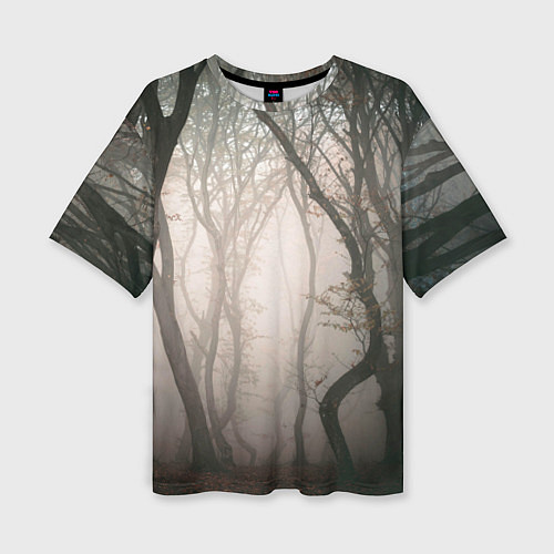 Женская футболка оверсайз Лес Туман / 3D-принт – фото 1