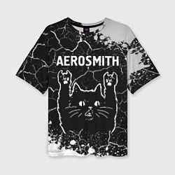 Женская футболка оверсайз Группа Aerosmith и Рок Кот