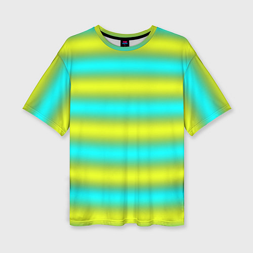 Женская футболка оверсайз Бирюзово-желтые неоновые полосы / 3D-принт – фото 1