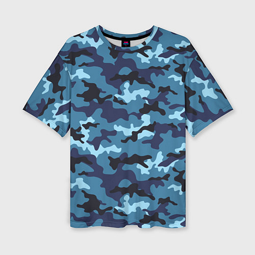Женская футболка оверсайз Камуфляж Тёмно-Синий Camouflage Dark-Blue / 3D-принт – фото 1