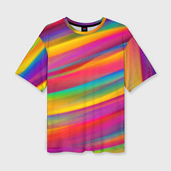 Женская футболка оверсайз Красочный летний паттерн Цветные полосы