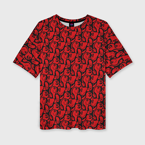 Женская футболка оверсайз Красные психоделический смайлы / 3D-принт – фото 1