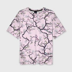 Женская футболка оверсайз Цветы Сакуры и Птицы На Ветках
