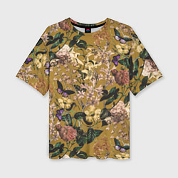 Женская футболка оверсайз Цветы Астры и Гибискусы
