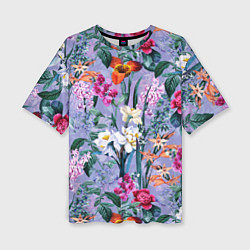 Женская футболка оверсайз Цветы Пионы и Тигриди