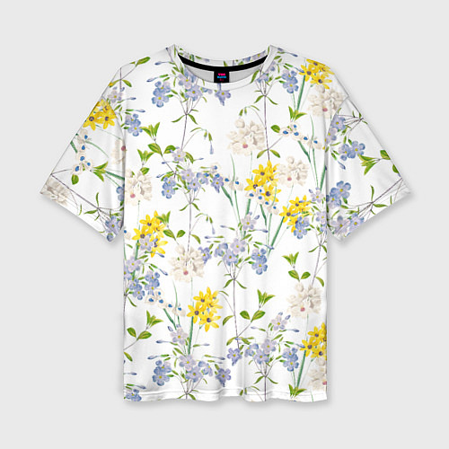 Женская футболка оверсайз Цветы Барвинок и Рудбекия / 3D-принт – фото 1