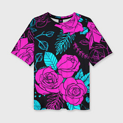 Женская футболка оверсайз Авангардный паттерн из роз Лето