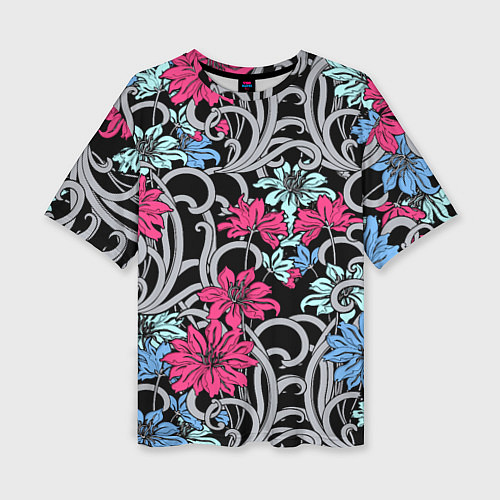 Женская футболка оверсайз Цветочный летний паттерн Fashion trend / 3D-принт – фото 1