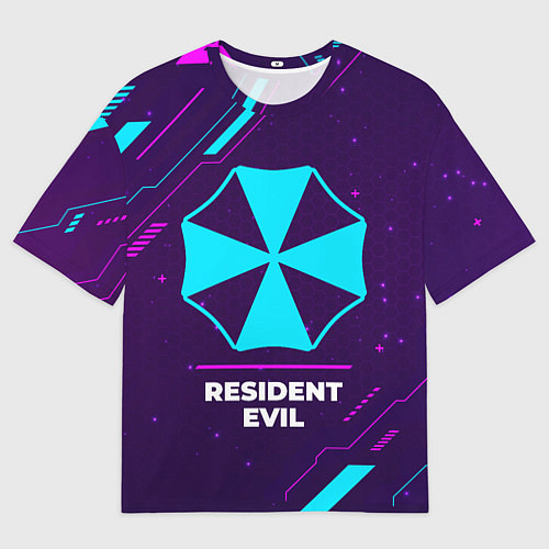 Женская футболка оверсайз Символ Resident Evil в неоновых цветах на темном ф / 3D-принт – фото 1