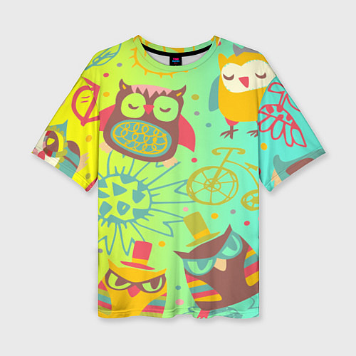 Женская футболка оверсайз Весёлые совы / 3D-принт – фото 1