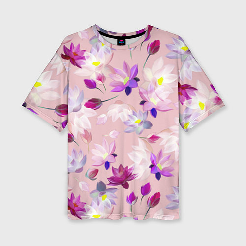 Женская футболка оверсайз Цветы Разноцветные Лотосы / 3D-принт – фото 1