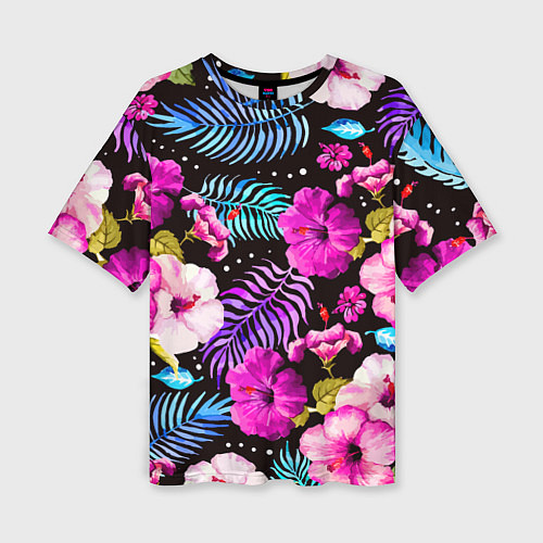 Женская футболка оверсайз Floral pattern Summer night Fashion trend / 3D-принт – фото 1