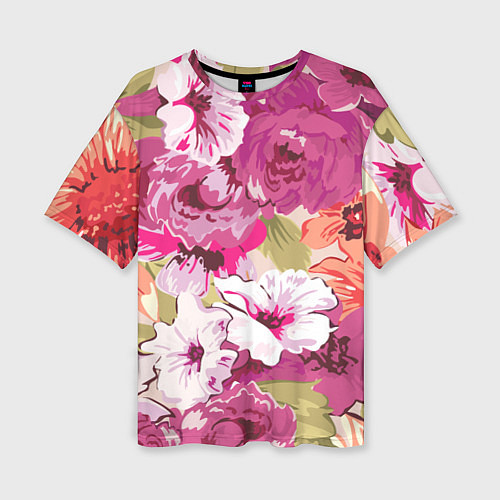 Женская футболка оверсайз Красочный цветочный паттерн Лето Fashion trend 202 / 3D-принт – фото 1