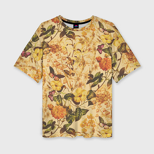 Женская футболка оверсайз Цветы Летний Закат / 3D-принт – фото 1